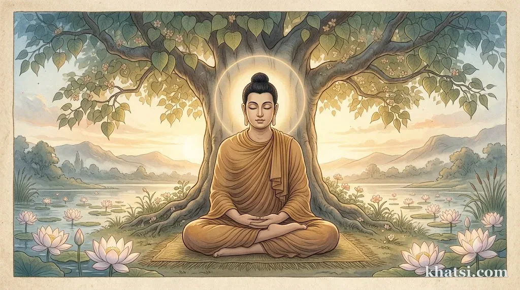 Năm vị tu sĩ Kiều-Trần-Như nghe pháp từ Đức Phật tại vườn Lộc Uyển, biểu tượng khởi đầu của Tăng đoàn Phật giáo