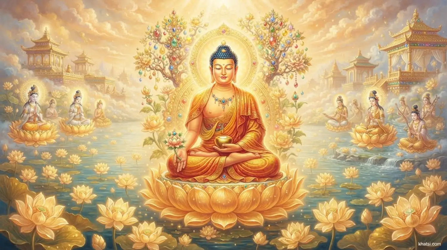 Phật A Di Đà trong cõi Tây Phương cực lạc — ngọn đèn sáng giữa hoàng hôn